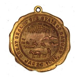 14kt Goldplate Great Seal of Kansas Watch Fob Pendant